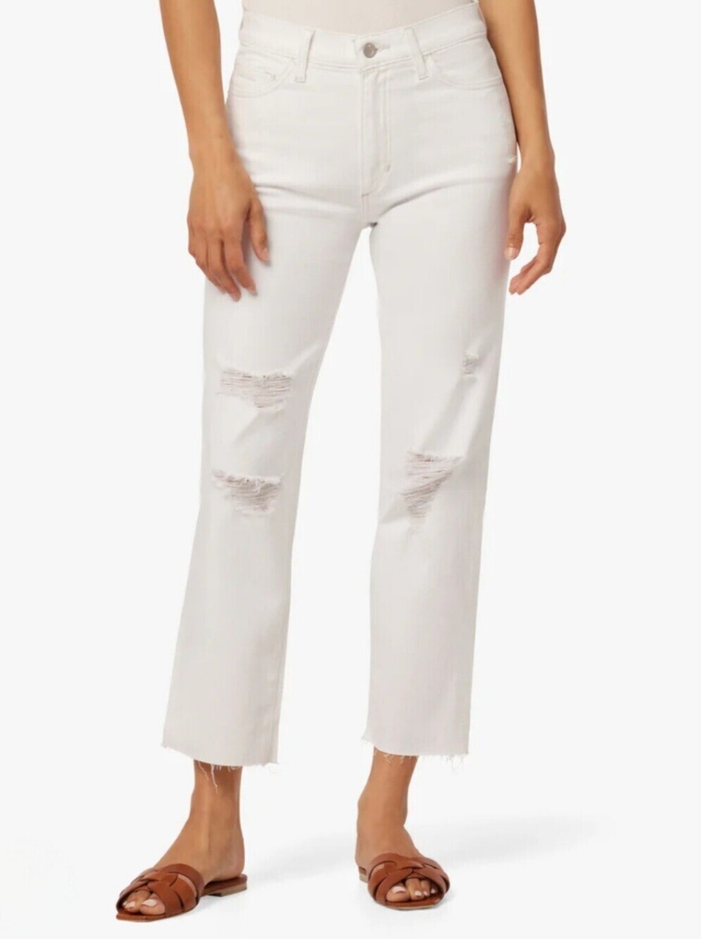 Joe's Jeans White Denim High-Rise Straight Ankle-Crop Pants